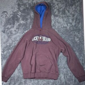 Y2K Lucky Brand American Dungarees Hoodie Maroon Blue XL